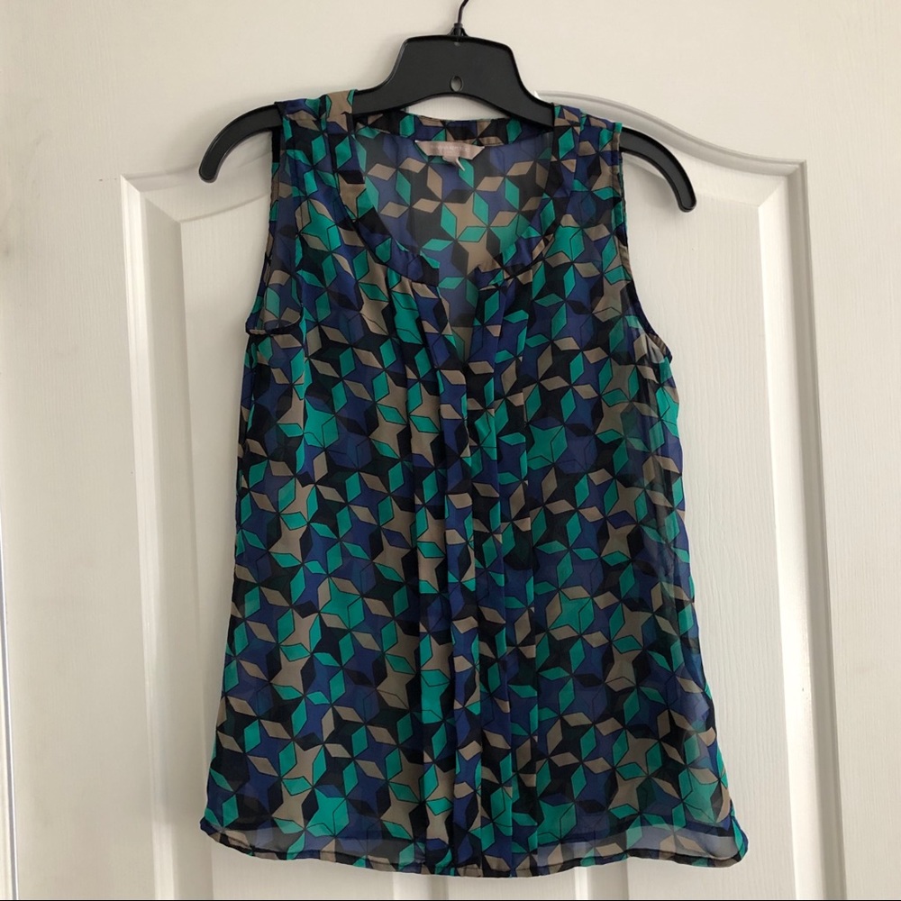 Banana Republic Sheer Sleeveless Printed Blouse, Size XS